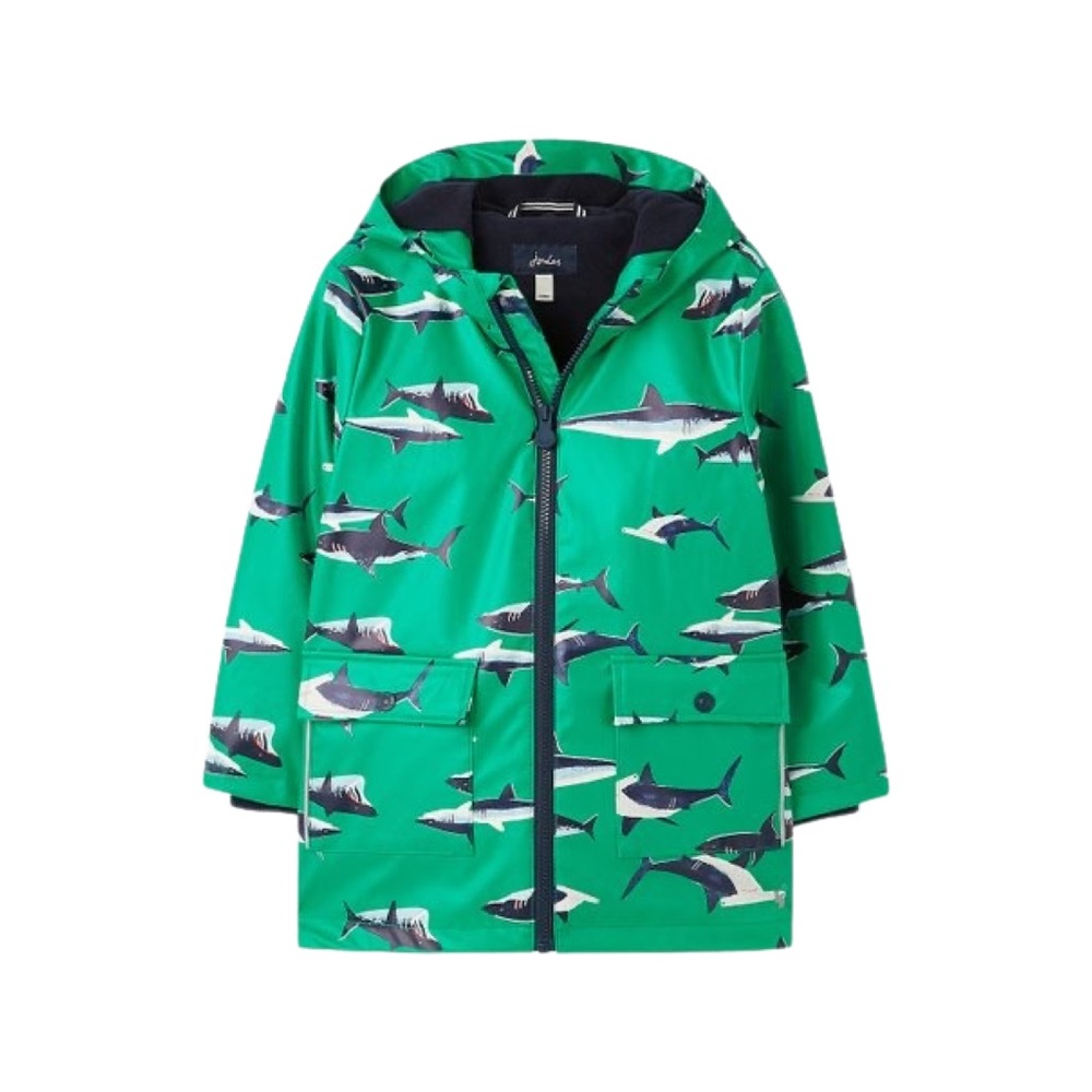 Joules Green Shark Print Kids Raincoat